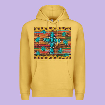 Western Gemstone Cross Sunflowers Leopard Serape Glitter Wooden Tumble Premium Hoodie Designed By Artiststas