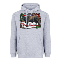 Heather Grey merry christmas black angus bull and farm Heavyweight Hoodie - RanaPortraitStore