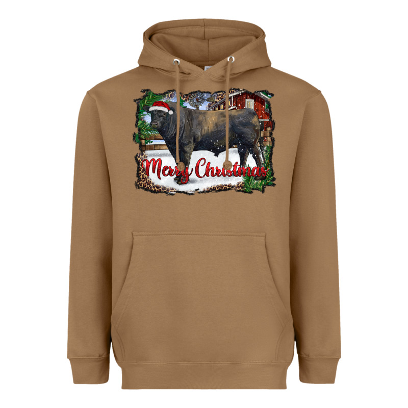 Merry Christmas Black Angus Bull And Farm Heavyweight Hoodie by RanaPortraitStore | Teevron