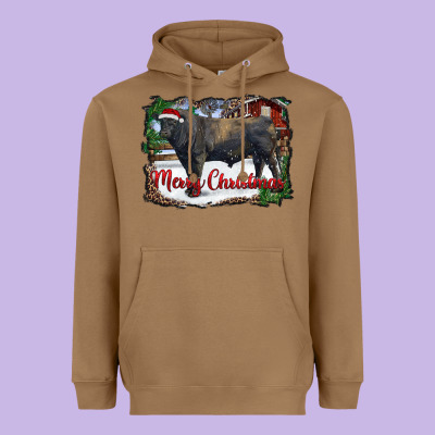 Merry Christmas Black Angus Bull And Farm Heavyweight Hoodie Designed By Ranaportraitstore