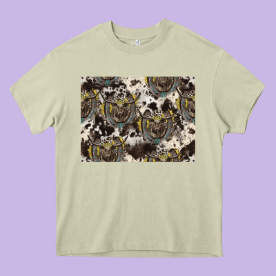Longhorn Pattern Heavy Core Tee Designed By Cowhidedigitalart
