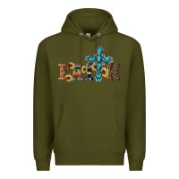 Army Green western gemstone cross faith Premium Hoodie - Artiststas