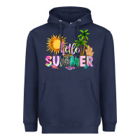 Navy hello summer with sun Heavyweight Hoodie - texasbilliewilder