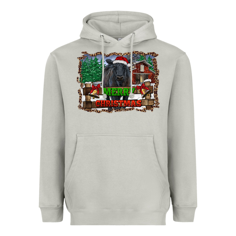Merry Christmas Black Angus Cattle And Farm Heavyweight Hoodie by RanaPortraitStore | Teevron