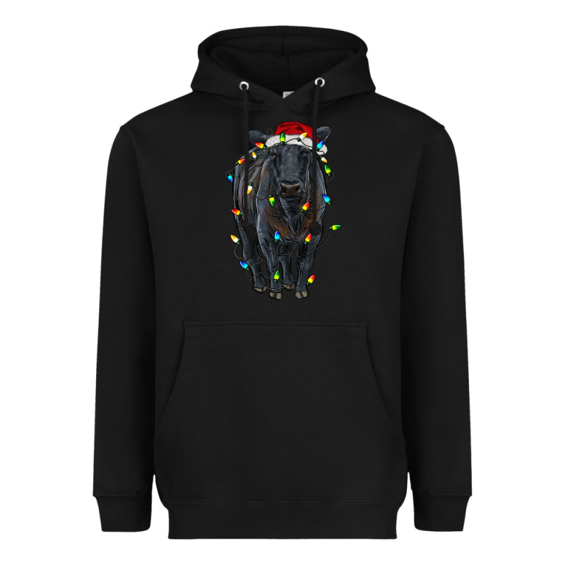 Christmas Black Angus Cattle With Lights Heavyweight Hoodie by RanaPortraitStore | Teevron