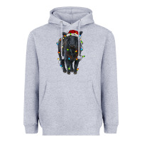 Heather Grey christmas black angus cattle with lights Heavyweight Hoodie - RanaPortraitStore