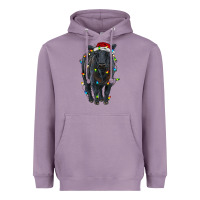 Lavender christmas black angus cattle with lights Heavyweight Hoodie - RanaPortraitStore