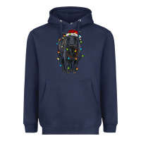 Navy christmas black angus cattle with lights Heavyweight Hoodie - RanaPortraitStore