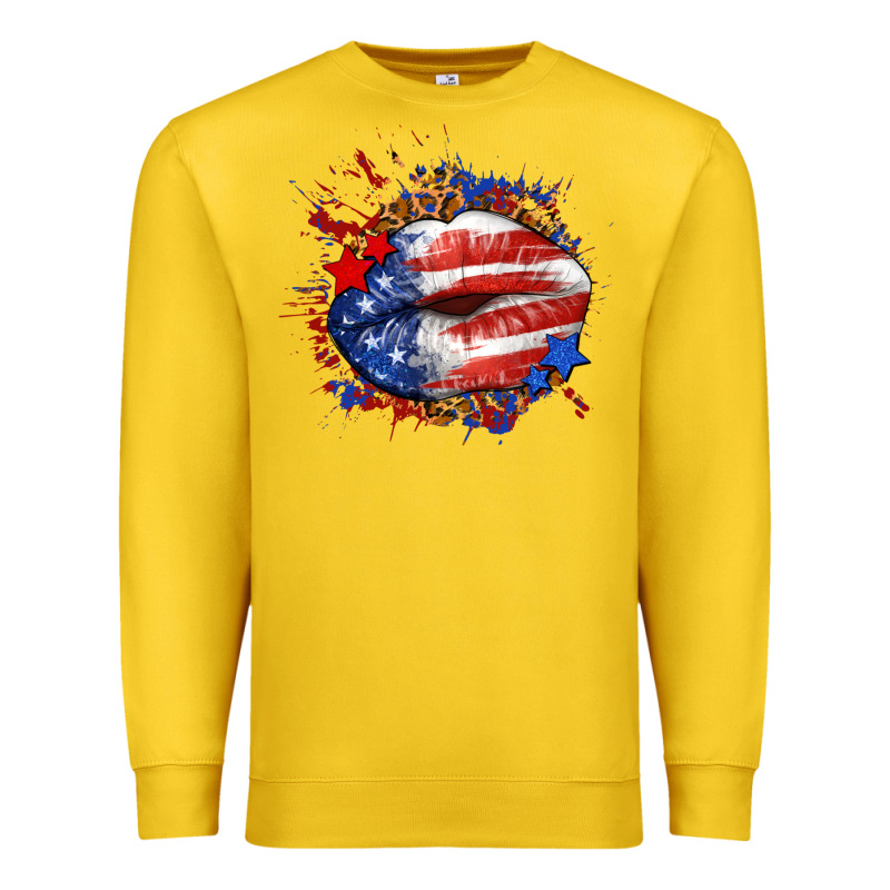 Leopard American Flag Lips Premium Sweatshirt by Neo Western | Teevron
