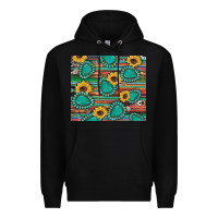 Black western gemstone sunflowers serape cowhide glitter wooden Premium Hoodie - Artiststas