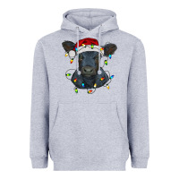 Heather Grey christmas baby black angus calf with lights Heavyweight Hoodie - RanaPortraitStore