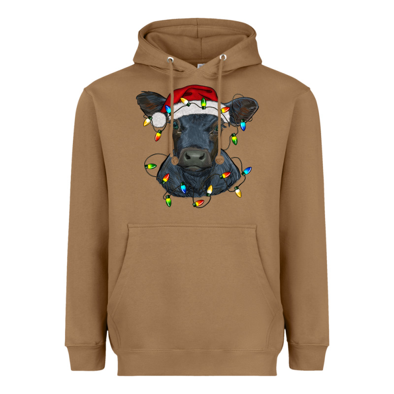Christmas Baby Black Angus Calf With Lights Heavyweight Hoodie by RanaPortraitStore | Teevron