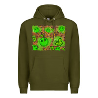 Army Green shamrock glitter leopard and wood background Premium Hoodie - Artiststas