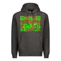 Charcoal Heather shamrock glitter leopard and wood background Premium Hoodie - Artiststas