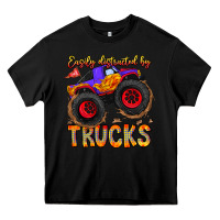 Black Easily Distracted By Trucks Heavy Core Tee - CowhideDigitalArt