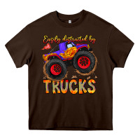 Chocolate Brown Easily Distracted By Trucks Heavy Core Tee - CowhideDigitalArt