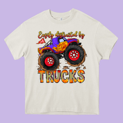 Easily Distracted By Trucks Heavy Core Tee Designed By Cowhidedigitalart