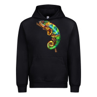 Black Chameleon Lizard Illustrations Urban Hoodie - LillyAllenDesigns