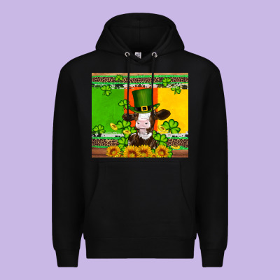 Saint Patricks Cow And Hat With Sunflower And Shamrock Premium Hoodie Designed By Artiststas