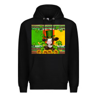 Black saint patricks cow and hat with sunflower and shamrock Premium Hoodie - Artiststas
