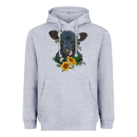 Heather Grey baby cow black angus calf with flowers Heavyweight Hoodie - RanaPortraitStore