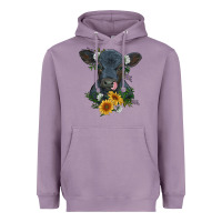 Lavender baby cow black angus calf with flowers Heavyweight Hoodie - RanaPortraitStore