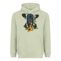 Matcha baby cow black angus calf with flowers Heavyweight Hoodie - RanaPortraitStore