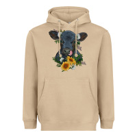 Baby Cow Black Angus Calf With Flowers Heavyweight Hoodie | Teevron