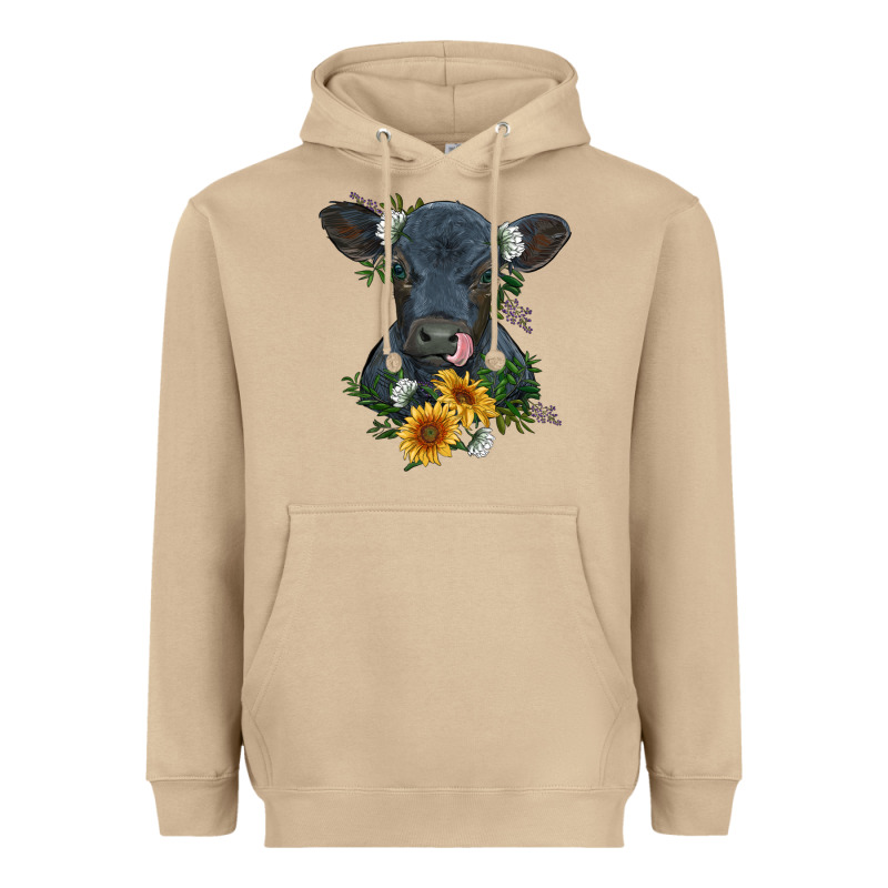 Baby Cow Black Angus Calf With Flowers Heavyweight Hoodie by RanaPortraitStore | Teevron
