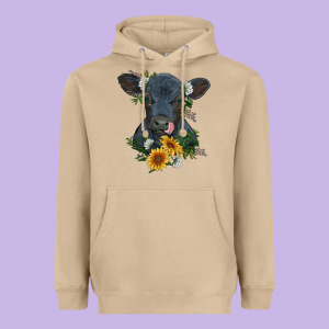 Baby Cow Black Angus Calf With Flowers Heavyweight Hoodie Designed By Ranaportraitstore