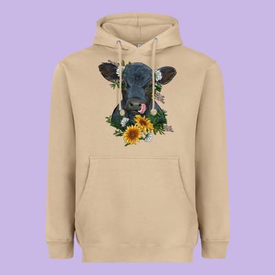 Baby Cow Black Angus Calf With Flowers Heavyweight Hoodie Designed By Ranaportraitstore