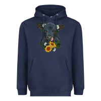 Navy baby cow black angus calf with flowers Heavyweight Hoodie - RanaPortraitStore