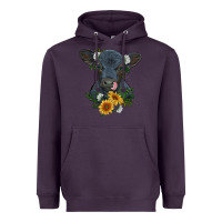 Plum baby cow black angus calf with flowers Heavyweight Hoodie - RanaPortraitStore