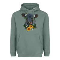 Sage baby cow black angus calf with flowers Heavyweight Hoodie - RanaPortraitStore
