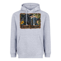 Heather Grey western black angus cattle and calf with leopard Heavyweight Hoodie - RanaPortraitStore