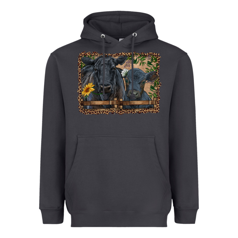 Western Black Angus Cattle And Calf With Leopard Heavyweight Hoodie by RanaPortraitStore | Teevron