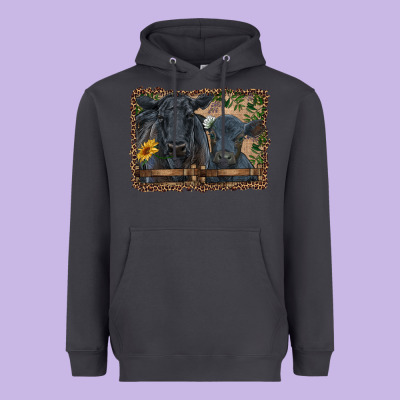 Western Black Angus Cattle And Calf With Leopard Heavyweight Hoodie Designed By Ranaportraitstore