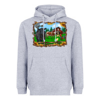 Heather Grey western barnyard black angus cattle longhorn rooster and chicks Heavyweight Hoodie - RanaPortraitStore