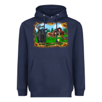 Navy western barnyard black angus cattle longhorn rooster and chicks Heavyweight Hoodie - RanaPortraitStore