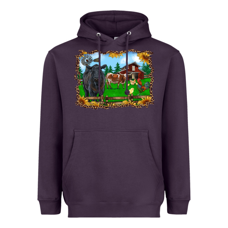 Western Barnyard Black Angus Cattle Longhorn Rooster And Chicks Heavyweight Hoodie by RanaPortraitStore | Teevron