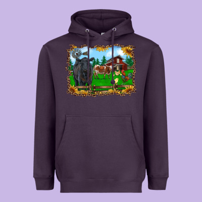 Western Barnyard Black Angus Cattle Longhorn Rooster And Chicks Heavyweight Hoodie Designed By Ranaportraitstore