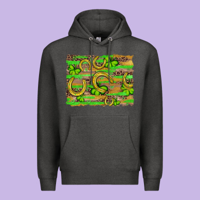 Horseshoe Shamrock Leopard Wood Glitter Background Premium Hoodie Designed By Artiststas