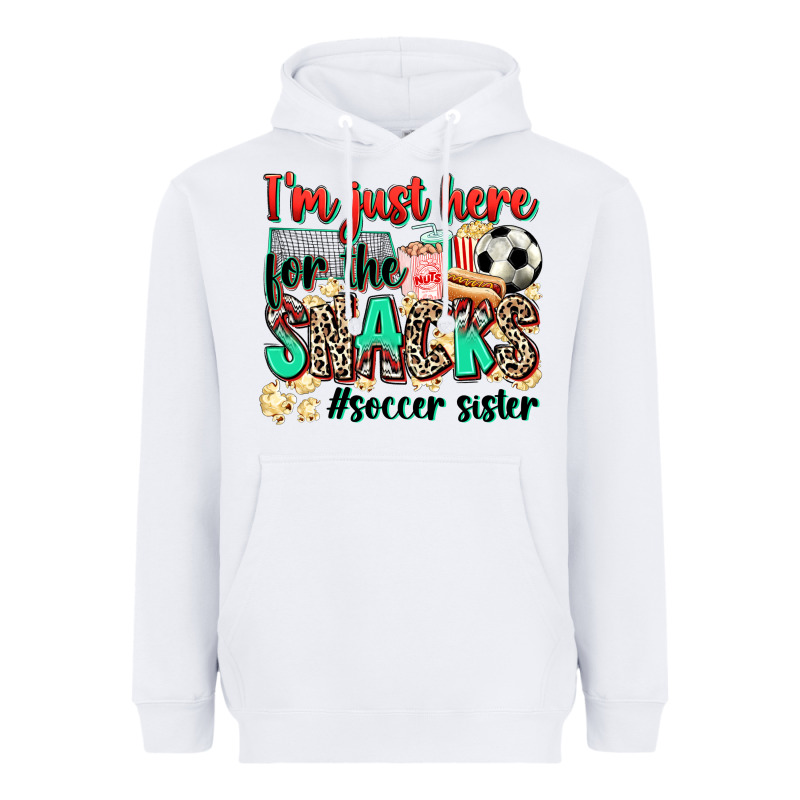 I'm Just Here For The Snacks #soccer Sister Heavyweight Hoodie by Zillion Design Studio | Teevron
