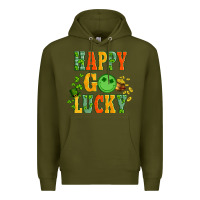 Army Green happy go lucky  with coin and shamrock Premium Hoodie - Artiststas