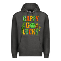 Charcoal Heather happy go lucky  with coin and shamrock Premium Hoodie - Artiststas