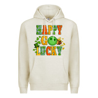 Oatmeal Heather happy go lucky  with coin and shamrock Premium Hoodie - Artiststas