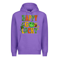 Purple happy go lucky  with coin and shamrock Premium Hoodie - Artiststas