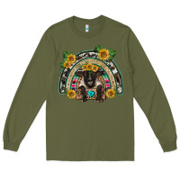 Army Green suffolk ewe front sunflowers rainbow Long Sleeve Tee - BarkalooDesign