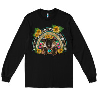 Black suffolk ewe front sunflowers rainbow Long Sleeve Tee - BarkalooDesign