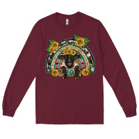 Burgundy suffolk ewe front sunflowers rainbow Long Sleeve Tee - BarkalooDesign